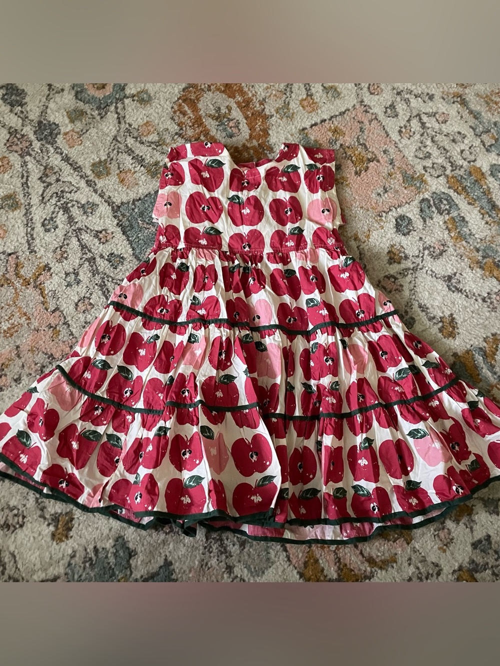 Pink Chicken Girls Apple Print Tiered Dress - Red & Pink